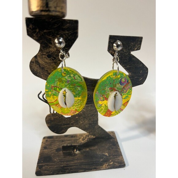 African Bone Cowrie Clip On Earrings 3 Pair Dangles2-3" Boho Hippie USA Made F3 - Picture 3 of 9